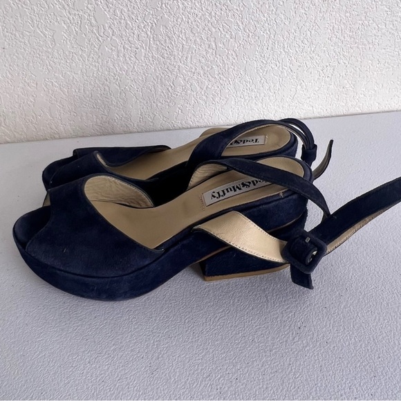 Ted & Muffy suede heels ankle strap blue size 37 - Picture 2 of 9
